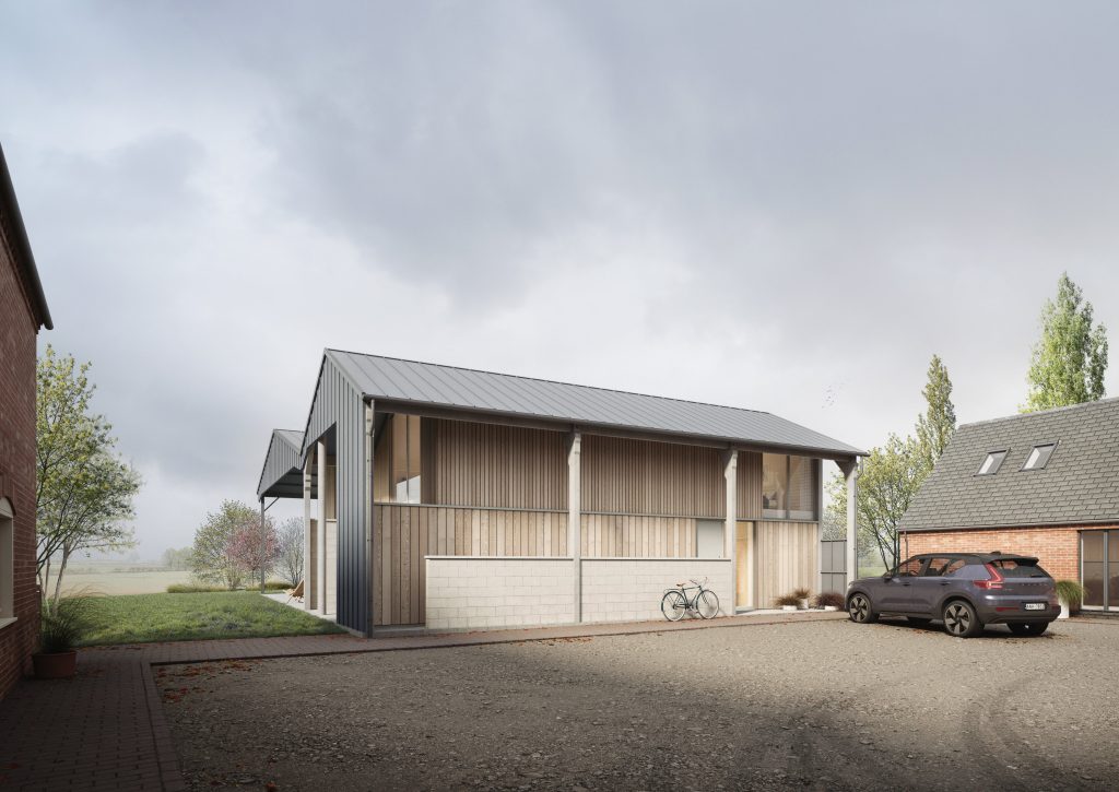 Courtyard view of a zinc and timber clad barn conversion